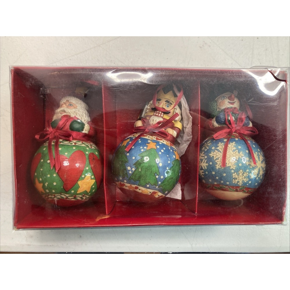 Vtg Christmas Ornament Paper Mache Santa snowman Nutcracker 5"x3" Hand-painted